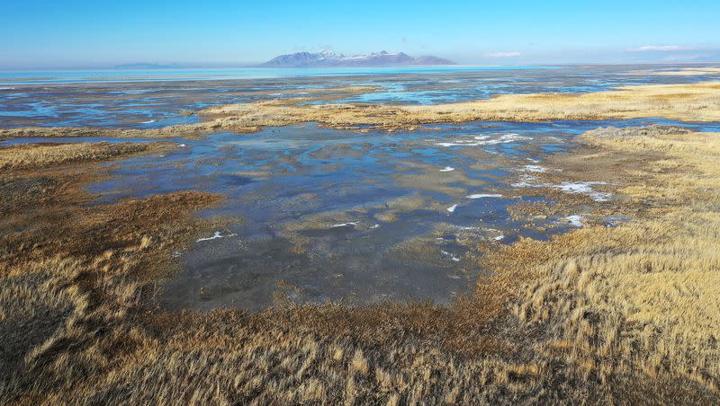 The Great Salt Lake on Tuesday, Feb. 7, 2023. The Church of Jesus Christ of Latter-day Saints, cooperating with government and conservation groups, has made a historic donation of water to the Great Salt Lake. 