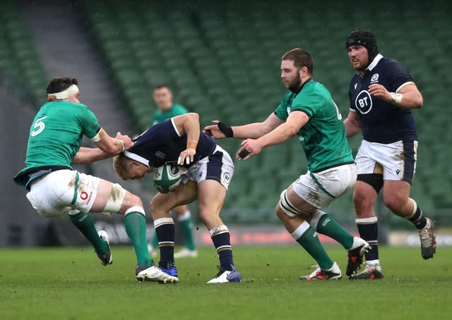 Scotland’s Jaco Van Der Walt, second left, made an impressive debut