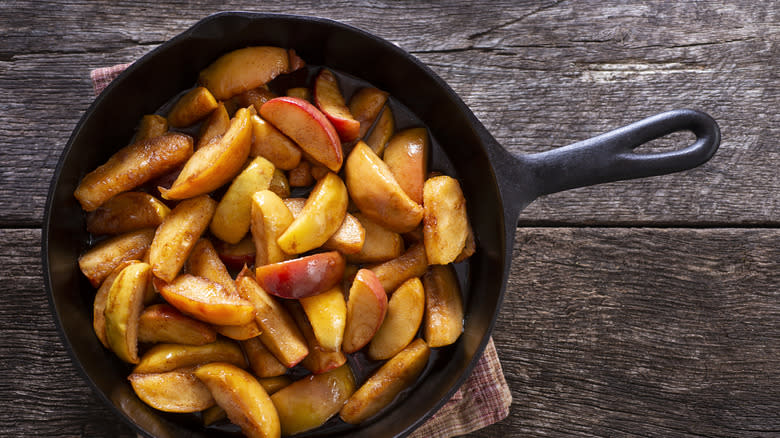 Fried apples in a skillet