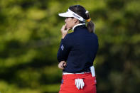 Hannah Green, of Australia, waits to hit on the second hole during the first round of the KPMG Women's PGA Championship golf tournament at the Aronimink Golf Club, Thursday, Oct. 8, 2020, in Newtown Square, Pa. (AP Photo/Matt Slocum)