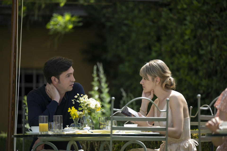 Nicholas Braun and Dasha Nekrasova in “Succession” - Credit: Graeme Hunter / HBO