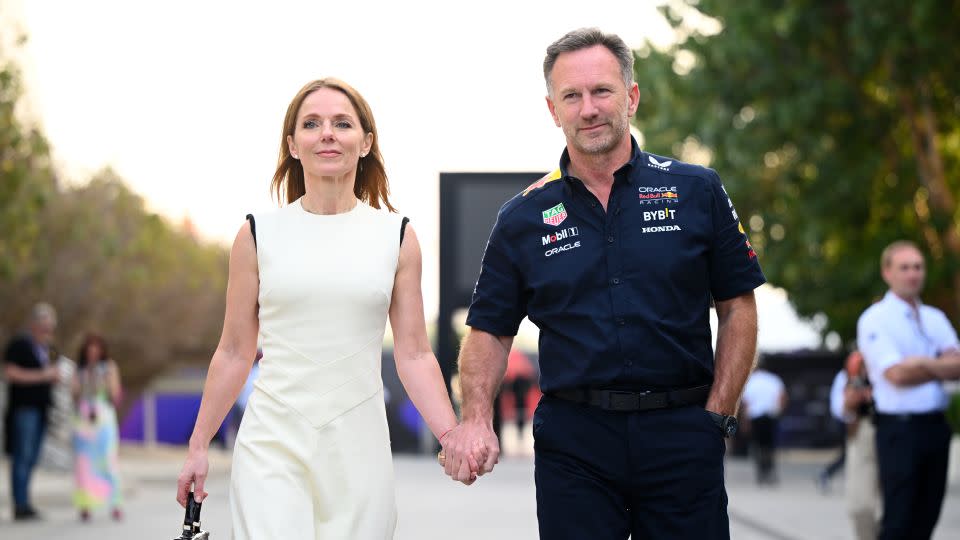 Christian Horner and Geri Halliwell-Horner walk in the paddock in Bahrain. - Clive Mason/Getty Images