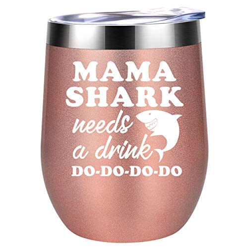 Presents for Mom - Mothers Day Gifts for Mom from Daughter, Son - Mama Shark Needs a Drink - Funny Mom Birthday Gifts - Wife, Mom to be, Pregnant Mom Gifts - Coolife Wine Tumbler Mommy Shark Cup