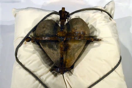 The 800-year-old heart of the patron Saint of Dublin Laurence O'Toole lies in repose returned to Christ Church Cathedral after it was stolen six years ago, in Dublin, Ireland April 26, 2018. REUTERS/Clodagh Kilcoyne