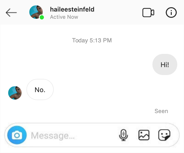 a screenshot showing she responded with "no"