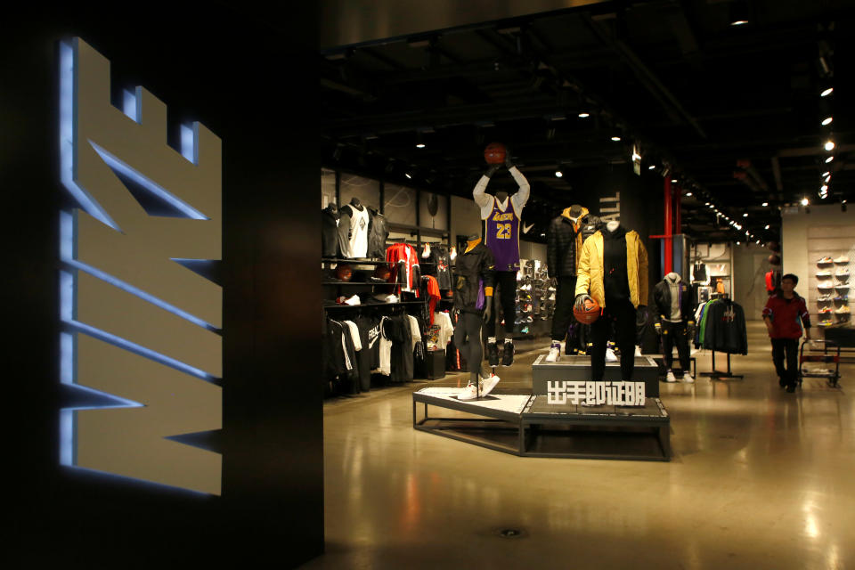 A Nike store selling NBA Los Angeles Lakers sportswear is seen in Beijing, China October 10, 2019. REUTERS/Tingshu Wang