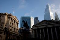 FILE PHOTO: A general view shows The Bank of England and the City of London financial district, amid the outbreak of the coronavirus disease (COVID-19), in London,