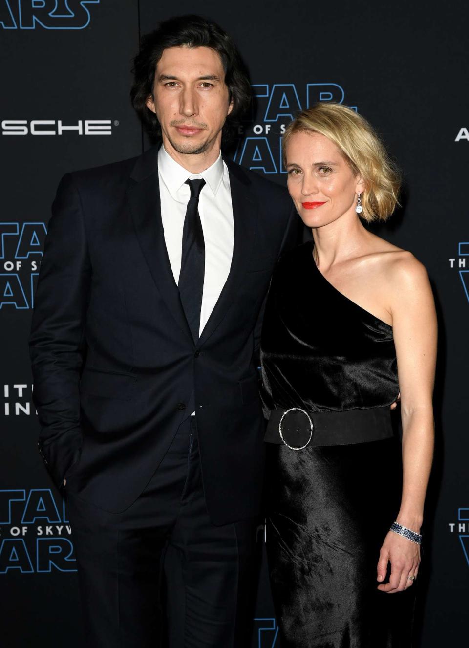 Adam Driver (L) and Joanne Tucker arrive at the premiere of Disney's "Star Wars: The Rise Of The Skywalker" on December 16, 2019 in Hollywood, California