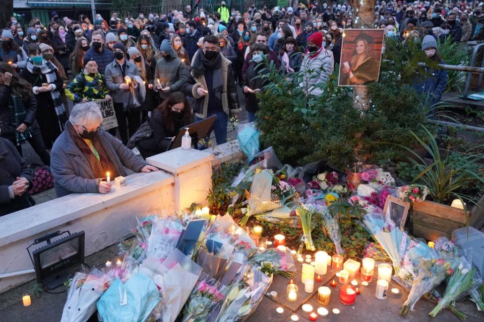 People hold a vigil outside the London Irish Centre in Camden for Ashling Murphy (Dominic Lipinski/PA) (PA Wire)