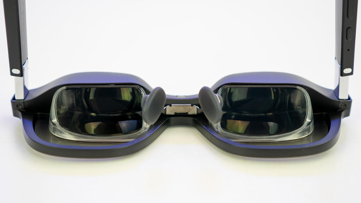  Looking at the holographic display on the underside of Nreal Air AR glasses 