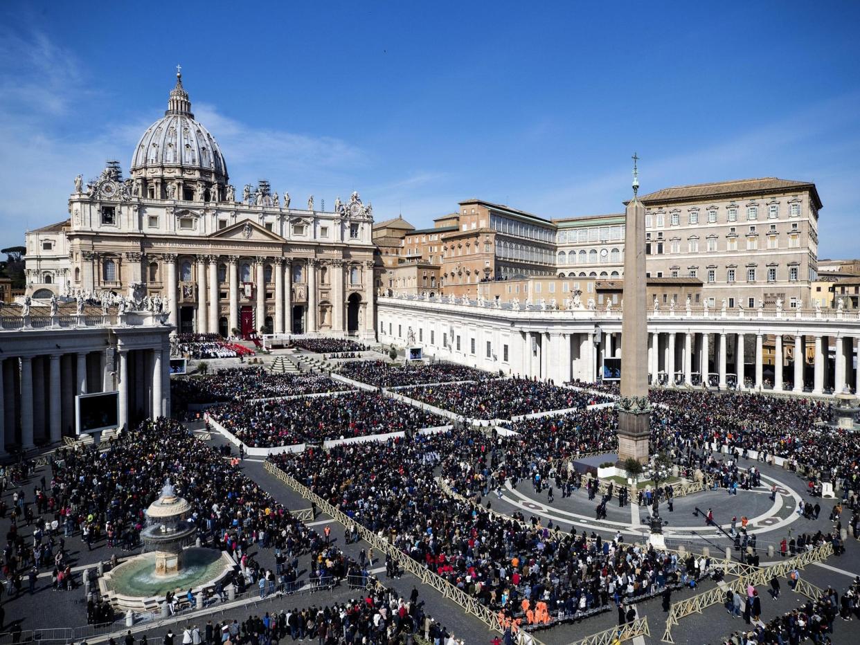 A view of St Peter's Square as Pope Francis celebrates Palm Sunday Mass at the Vatican, urging young people not to be silent and let their voices be heard: AP/Angelo Carconi