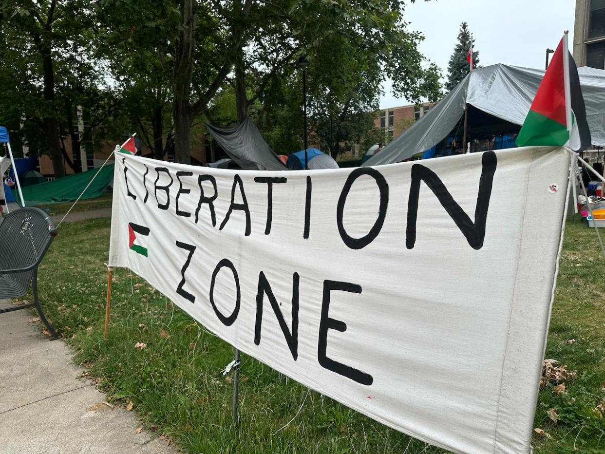 Organizers of an encampment on the University of Windsor campus say they are nearing a deal with university administration.  (Jennifer La Grassa/CBC - image credit)