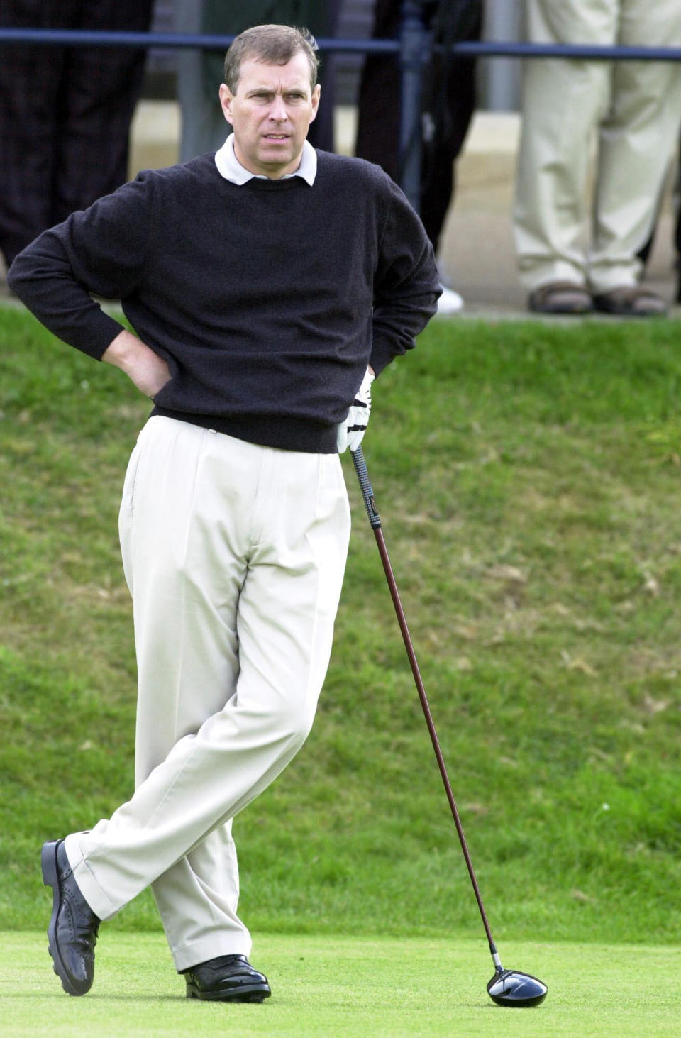 Britain's Prince Andrew waits to play a shot at the Royal and Ancient Golf club in St Andrews, Fife, after assuming the position of captain of the club, on Sept. 18, 2003. Britain’s Prince Andrew has given up his honorary membership of the Royal & Ancient Golf Club of St. Andrews, one of the world’s most prestigious golf clubs, as he fights allegations of sexual abuse that have forced him to retreat from public life. The club in St. Andrews, Scotland, announced the move Friday, Jan. 28, 2022. (Andrew Milligan/PA via AP)