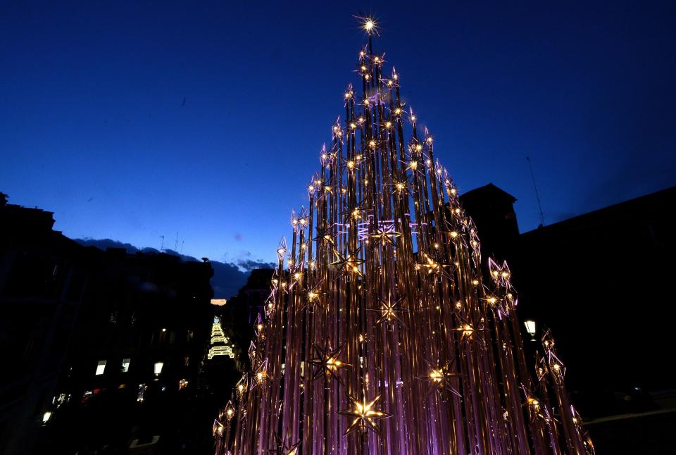 A Christmas tree stands at the Spanish Steps in central Rome.