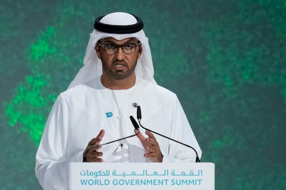 Cop28 president Sultan al-Jaber, who is also CEO of Abu Dhabi National Oil Company, pictured in February 2023 (AP)