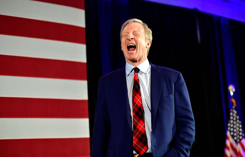 Democratic Presidential candidate Tom Steyer speaks to supporters as he announced that he is suspending his campaign at his election night party on the day of the South Carolina primary in Columbia, South Carolina, U.S.