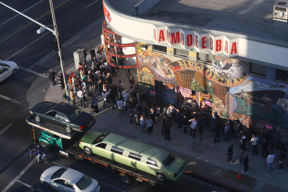 People wait in line to see Paul McCartney perform a concert to promote his Memory Almost Full album at Amoeba Music in Hollywood, California, on June 27, 2007.