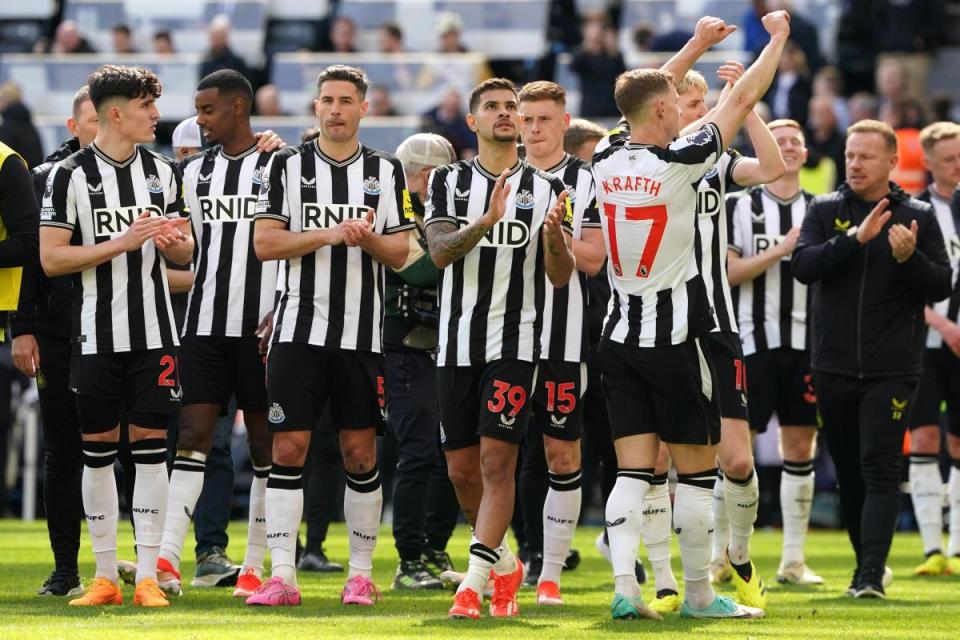 Bruno and his Newcastle teammates salute the fans after the Tottenham win <i>(Image: PA)</i>