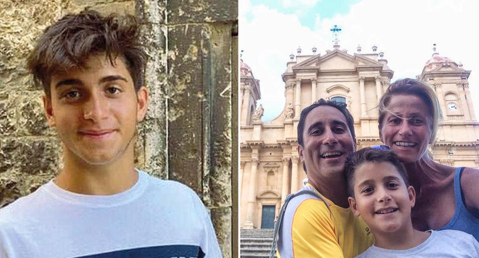 Piergianni Cesarato is pictured left and with his family on the right.