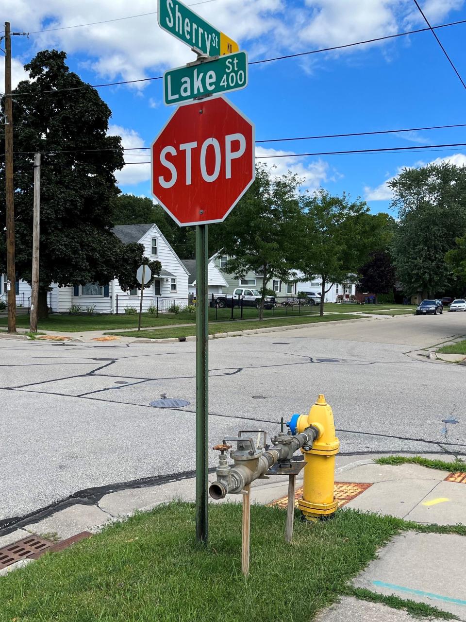 A hydrant meter at the intersection of Lake and Sherry streets in Neenah allows contractors in need of water to avoid frequent trips to the filling stations at the Neenah water plant.