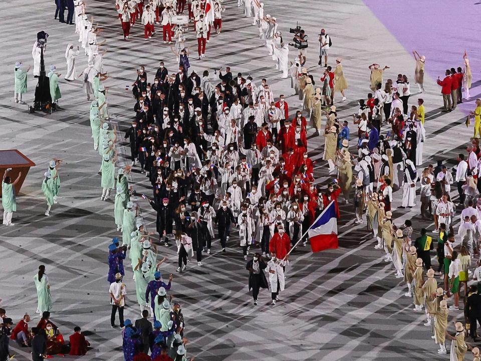 french team entering parade of nations opening ceremony tokyo 2020