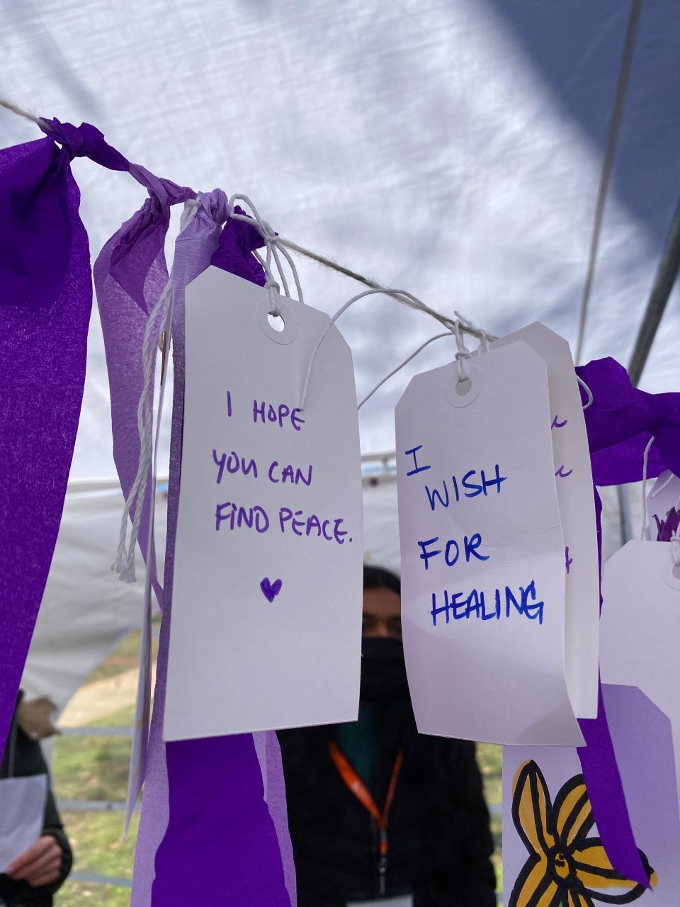 The event held by the Asian Americans Advancing Justice-Atlanta and Asian American Advocacy Fund remembered the victims of the Atlanta spa shootings. Those in attendance were asked to place one wish they had for the year.  Many asked for peace.