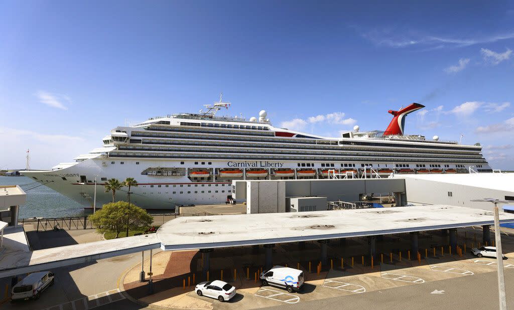 The Carnival Cruise ship "Liberty" is docked at Port Canaveral, Fla.