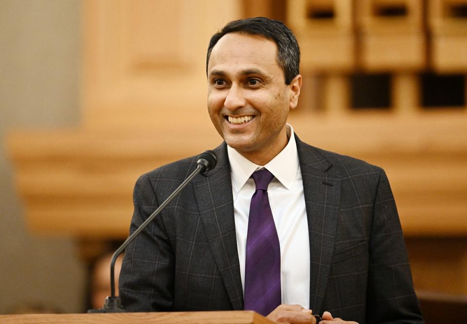 Eboo Patel, founder and president of Interfaith America, speaks at a devotional at the Institute of Religion near the University of Utah on Sunday, Jan. 28, 2024.