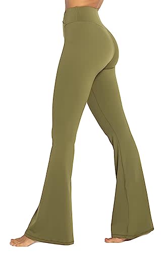 Sunzel Flare Leggings, Crossover Yoga Pants with Tummy Control, High Waisted and Wide Leg, No Front Seam Martini Olive Small 32