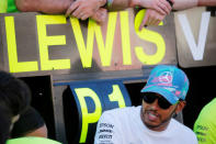 Formula One F1 - Spanish Grand Prix - Circuit de Barcelona-Catalunya, Barcelona, Spain - May 12, 2019 Mercedes' Lewis Hamilton celebrates with his team after victory REUTERS/Jon Nazca