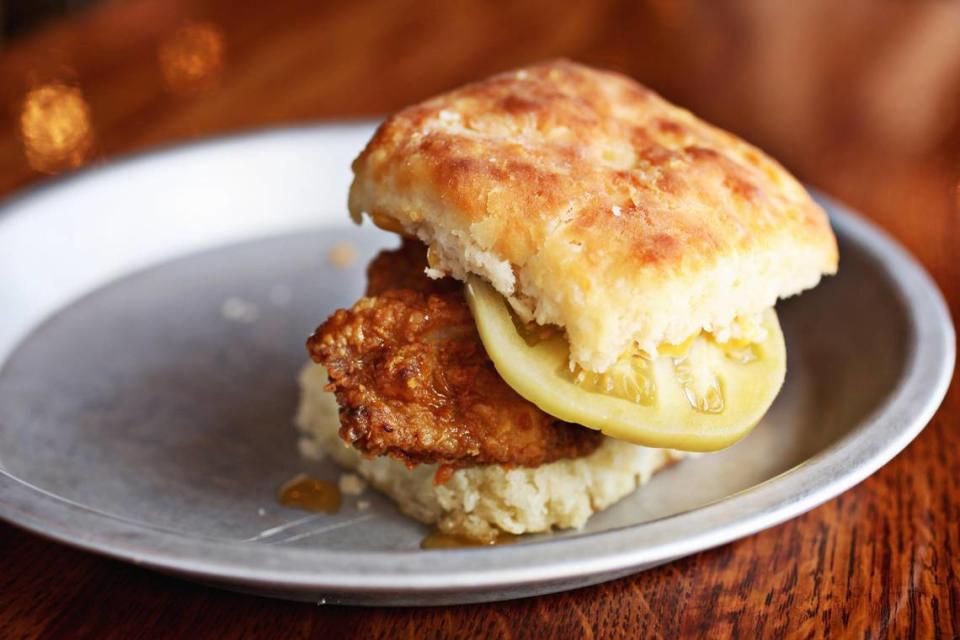 Ever wonder how a James Beard Award-winning chef can elevate a Southern classic? Find the answer in Ashley Christensen’s take on a fried chicken biscuit with pickled green tomato, dijon mustard and honey at Beasleyâs Chicken + Honey in Raleigh.