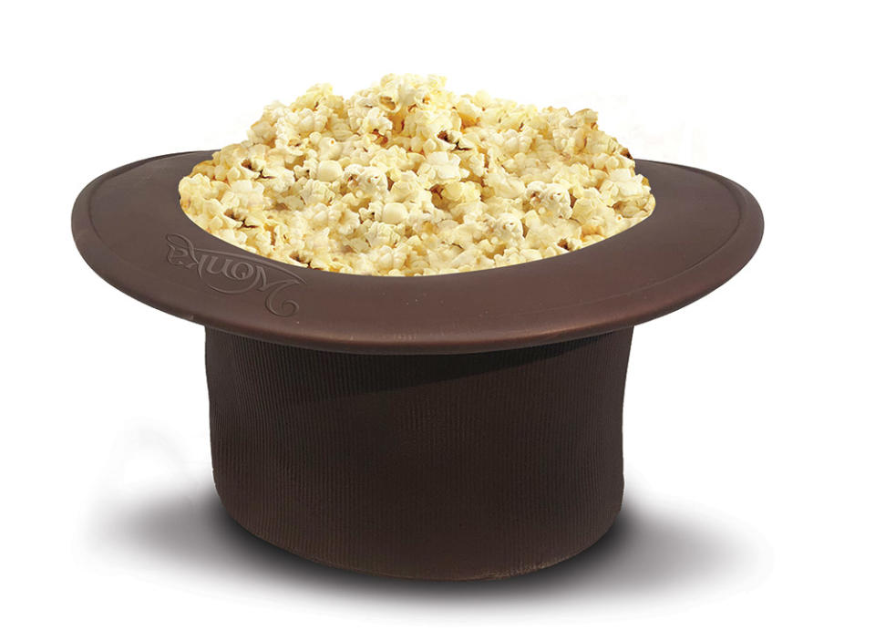 Although the hero in Warner Bros.’ 2023 release Wonka likely prefers chocolate to popcorn, a version of his hat ($29.99 from AMC) could be filled with the snack.