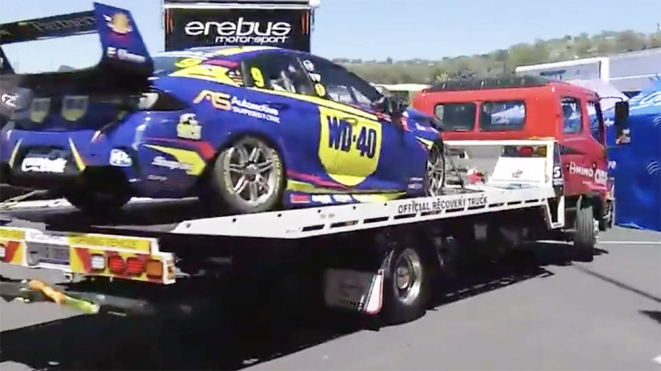 Will Brown's car, pictured here being towed back to the garage. 