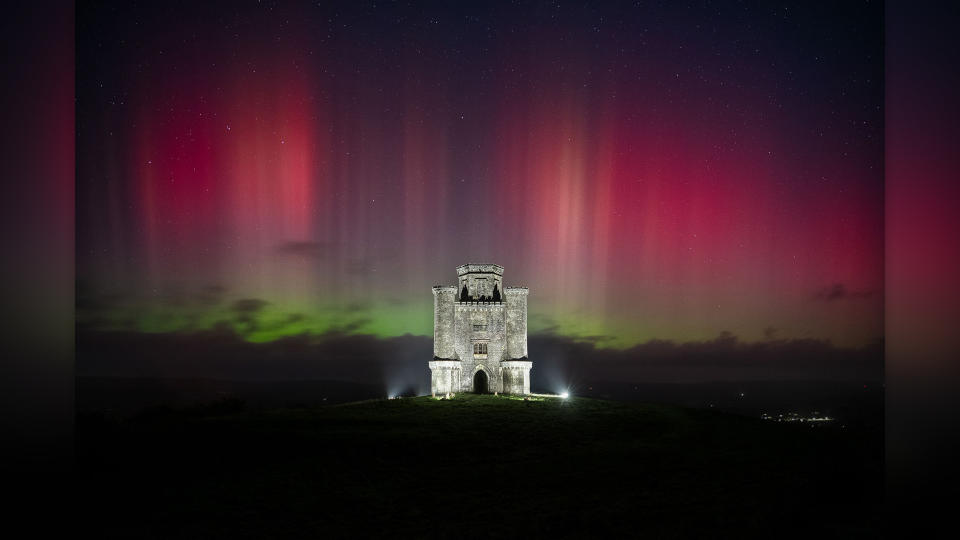 Purple, green and magenta northern lights over Wales, United Kingdom.