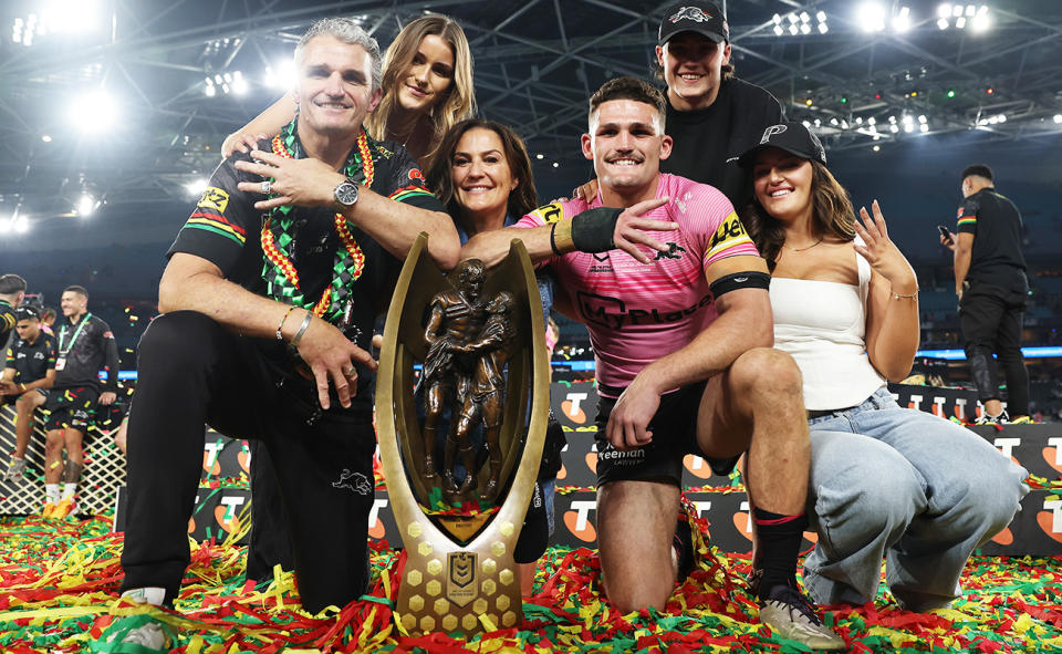 Nathan Cleary, pictured here with his parents and siblings.