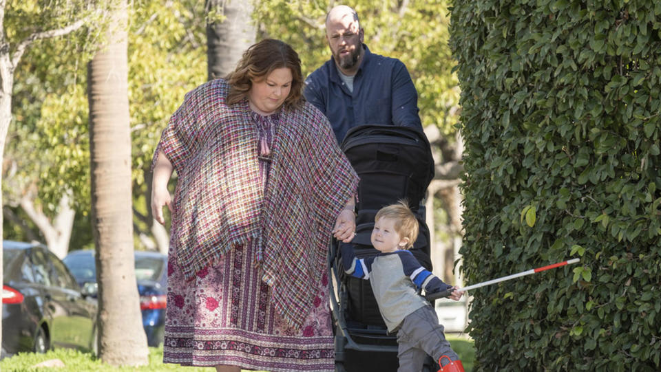 Kate (Chrissy Metz) and Toby (Chris Sullivan) are pictured here with baby Jack (Johnny Kincaid), who is played by Blake Stadnik in the future. - Credit: Courtesy of Ron Batzdorff/NBC