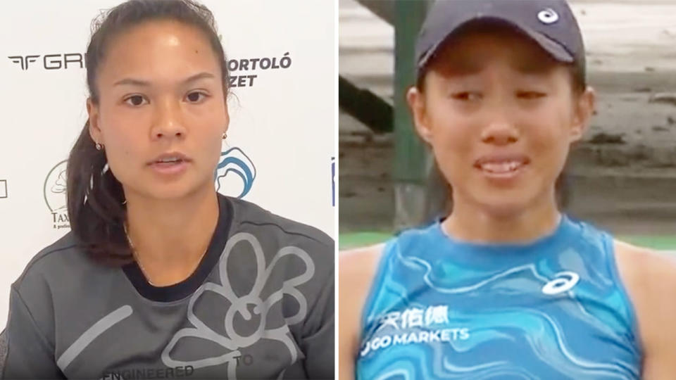 Pictured left to right, Hungarian tennis player Amarissa Toth and China's Zhang Shuai.