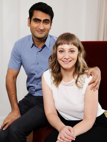 <p>Justin Lloyd/Newspix/Getty</p> Emily V. Gordon and Kumail Nanjiani pose during a photo shoot in Sydney, New South Wales on July 26, 2017.