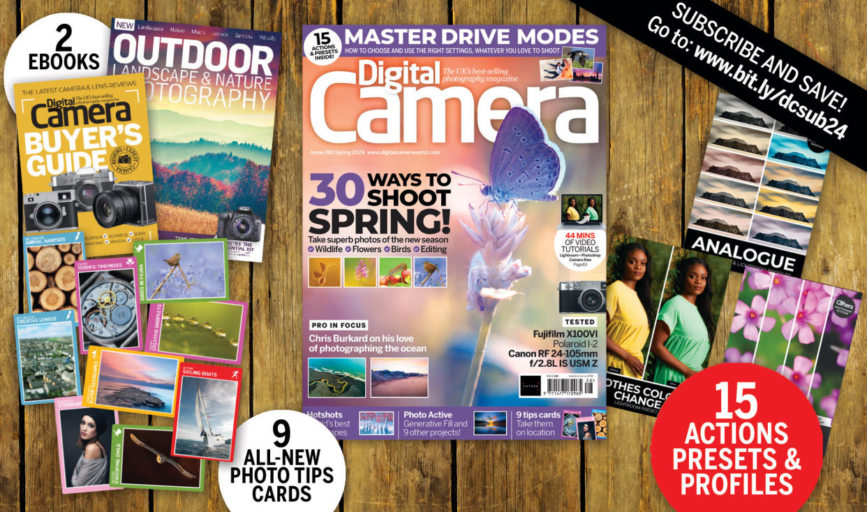  Photo montage of the 15 bonus gifts bundled with the Spring 2024 issue of Digital Camera. 