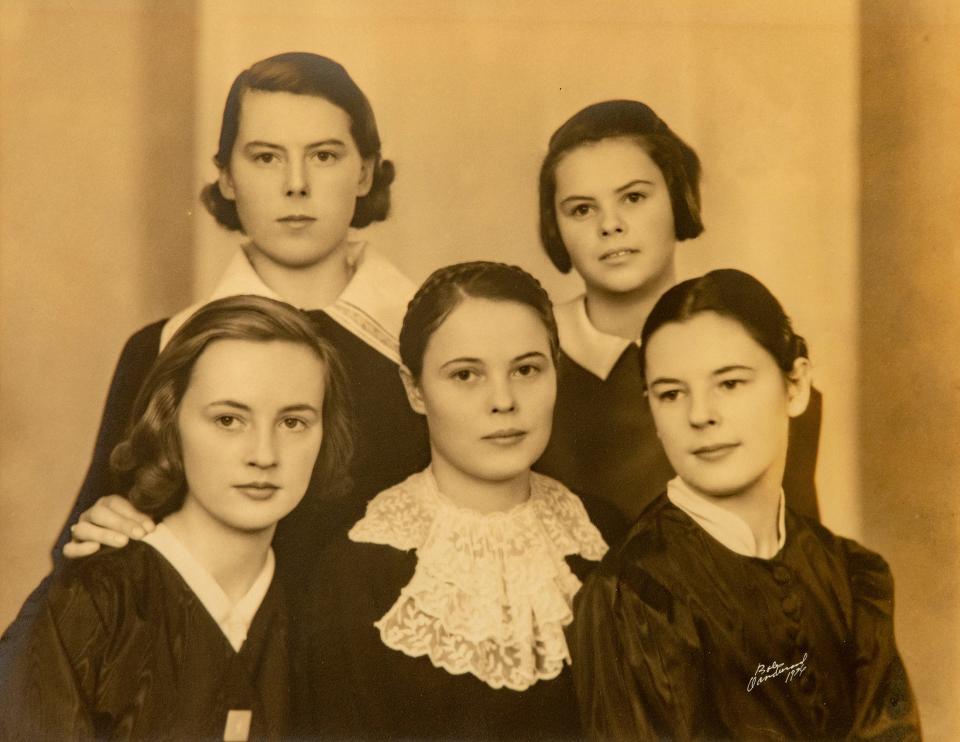 Lenore "Gundy" Costello is seen at bottom right in a photo with her four sisters. Costello will turn 107 on Sunday, and one of her sisters, who lives in Ohio, recently turned 105.