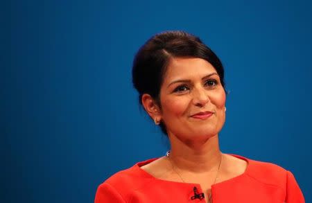 Britain's Secretary of State for International Development Priti Patel addresses the Conservative Party conference in Manchester, October 3, 2017. REUTERS/Hannah McKay