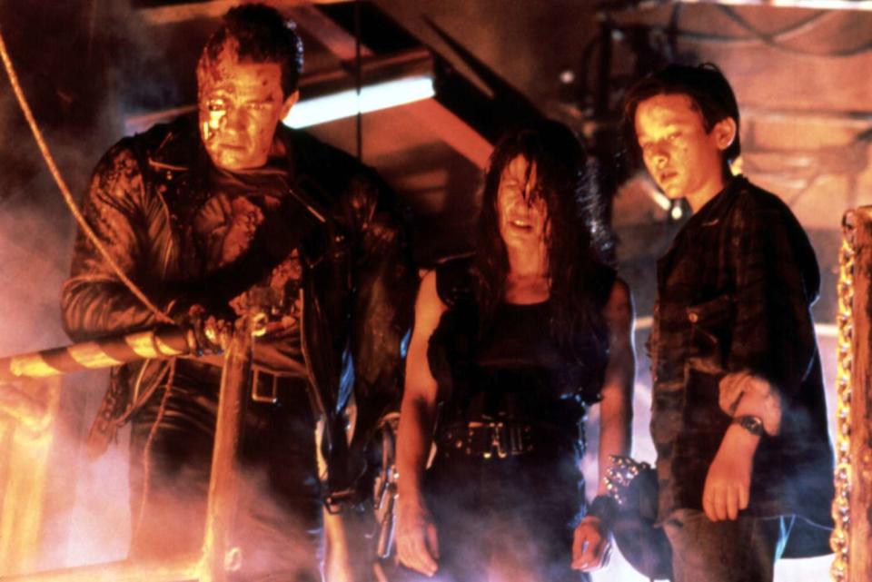 Arnold Schwarzenegger, Linda Hamilton, and Edward Furlong in 'Terminator 2: Judgment Day'