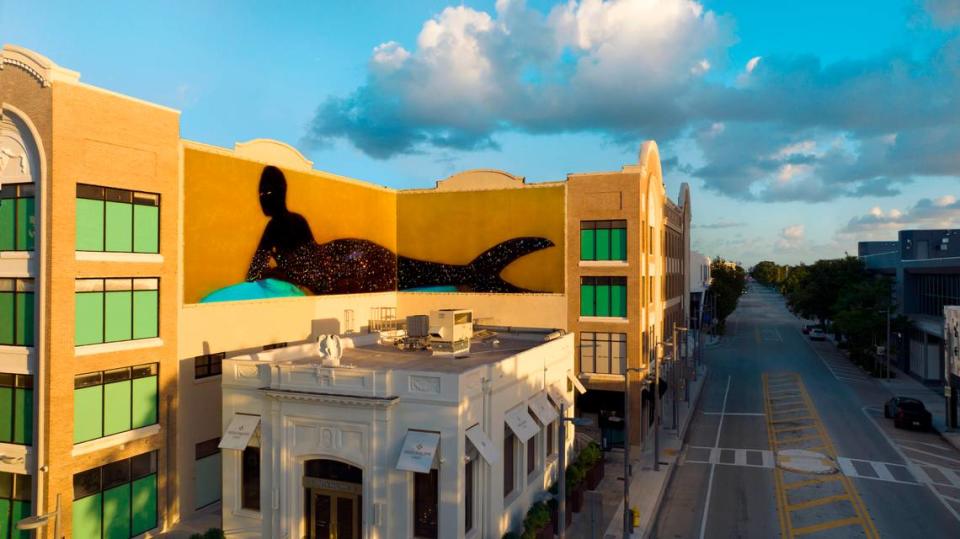 “Reclining Mermaid,” by twin photographer duo Elliot and Erick Jiménez, is on display on the Moore Building in the Design District. The public artwork was made in collaboration with Spinello Projects and Fringe Projects.