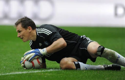 Hamburg's goalkeeper Frank Rost makes a save during their German first division Bundesliga match vs Bayern Munich, in Munich, southern Germany, on March 12. Hamburg are currently seventh in the table and four points off a place in the Champions League