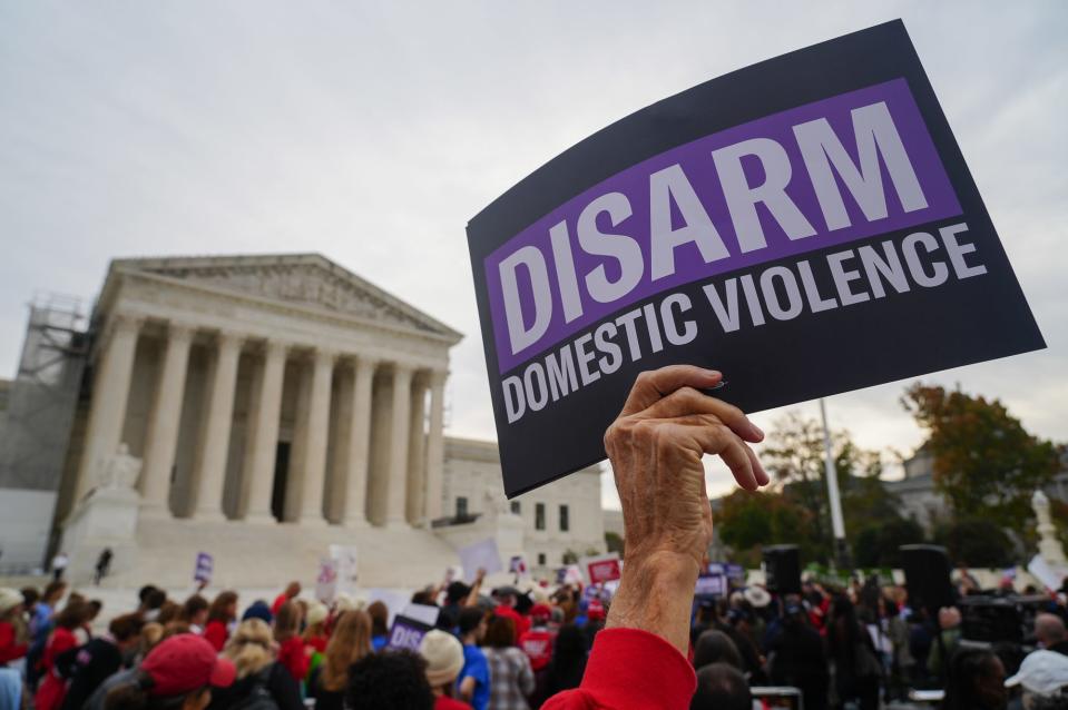 Nov 7, 2023; Washington, DC, USA; The Supreme Court will hear arguments in the case, U.S. v. Rahimi about a challenge to a federal law that prohibits people from having guns if they are under a court order to stay away from their spouse, partner or other family members.. Mandatory Credit: Megan Smith-USA TODAY