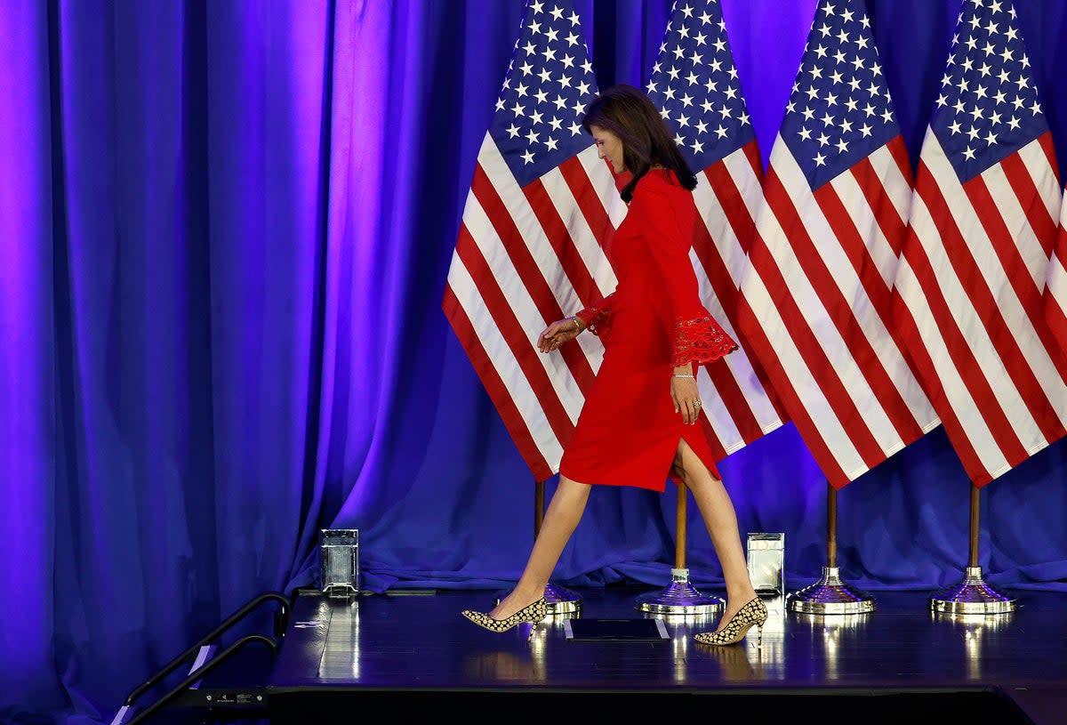 Nikki Haley walks off stage after announcing the suspension of her presidential campaign (Getty Images)