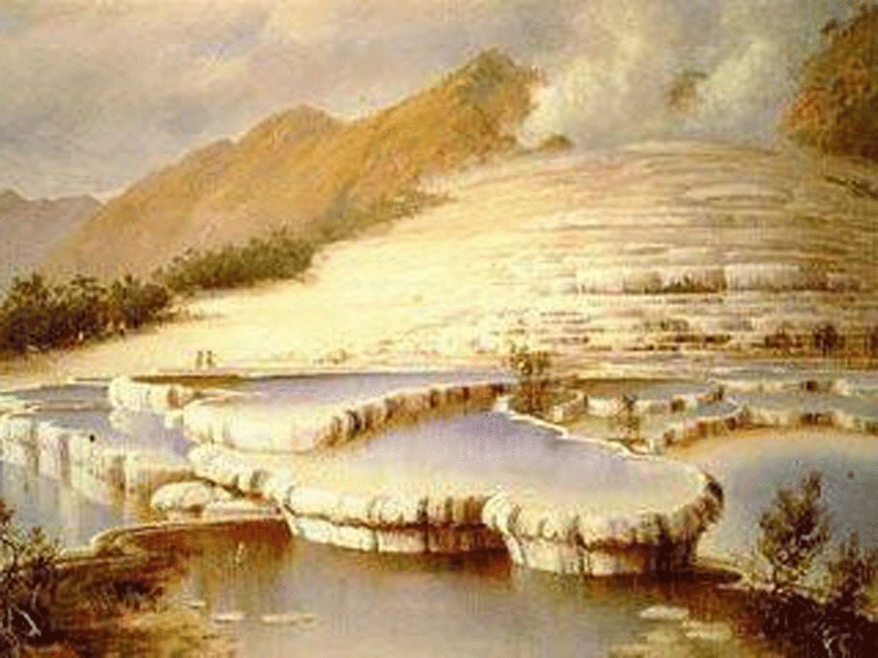 ‘The White Terraces’ (1884) by New Zealand artist Charles Blomfield, painted two years before the eruption that is thought to have buried them: Creative Commons