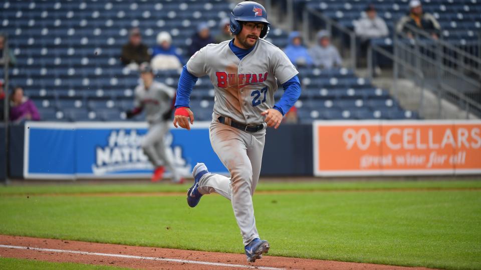 Blue Jays prosepct Davis Schneider was having a productive season at Triple-A (Erica Denhoff/Icon Sportswire via Getty Image)