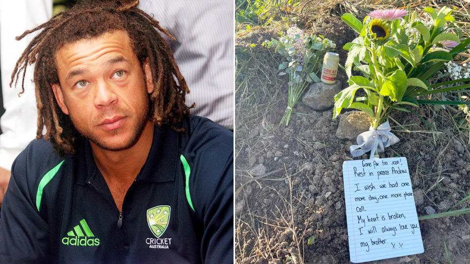 Pictured right, the letter left by Andrew Symonds' sister at the site of his fatal car crash in north Queensland. 