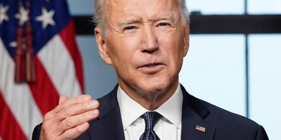 U.S. President Joe Biden speaks from the Treaty Room in the White House about the withdrawal of U.S. troops from Afghanistan on April 14, 2021 in Washington, DC.